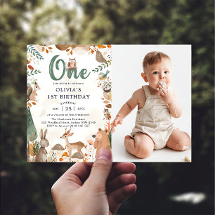 Invitation Cute Woodland Animaux 1er Anniversaire Photo