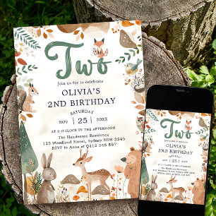 Invitation Cute Woodland Animaux 2e fête d'anniversaire
