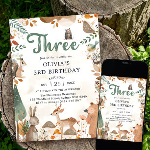 Invitation Cute Woodland Animaux 3e fête d'anniversaire