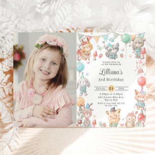 Invitation Cute Woodland Animaux Anniversaire Photo