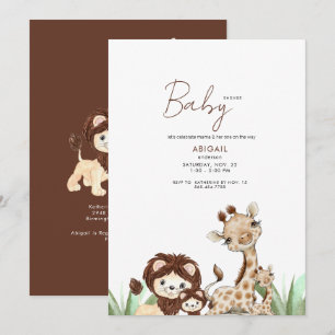 Invitation Cute Woodland Animaux Baby shower Brown et blanc