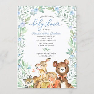 Invitation Cute Woodland Animaux Baby shower verdoyant