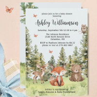 Cute Woodland Animaux Baby shower verdoyant
