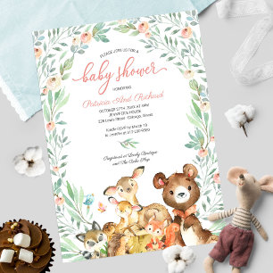 Invitation Cute Woodland Animaux Baby shower verdoyant