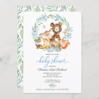 Cute Woodland Animaux Baby shower verdoyant