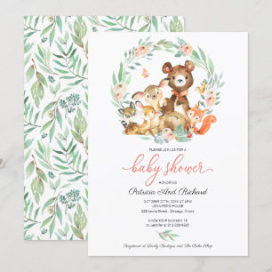 Invitation Cute Woodland Animaux Baby shower verdoyant