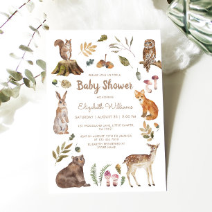 Invitation Cute Woodland Animaux Baby showers neutres selon l