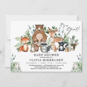 Invitation Cute Woodland Animaux Forêt Baby shower Fille