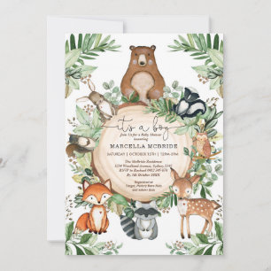 Invitation Cute Woodland Animaux Rustic Greenery Baby shower