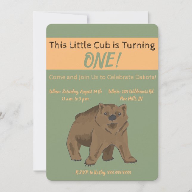 Invitation Cute Woodland Brown Bear Cub (Devant)
