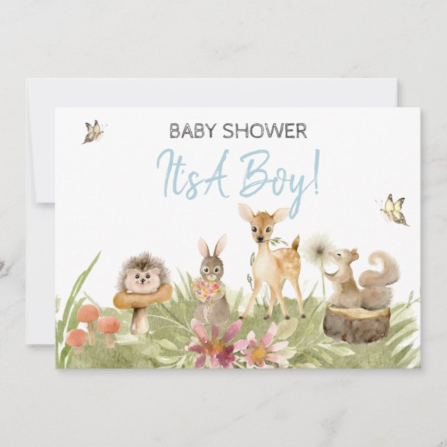 Invitation *~* Cute Woodland Forest Animal Boy Baby shower (Devant)