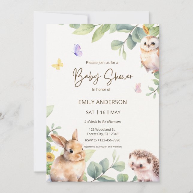 Invitation Cute Woodland Forest Animals (Devant)