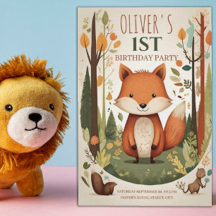Invitation Cute Woodland Forest Animaux 1ère fête d'anniversa
