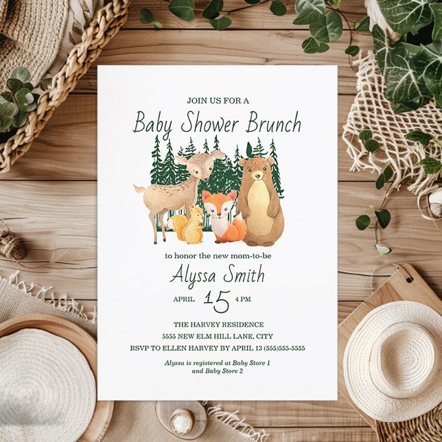 Invitation Cute Woodland Forest Friends Baby shower Brunch (Woodland Animal baby shower invitation)