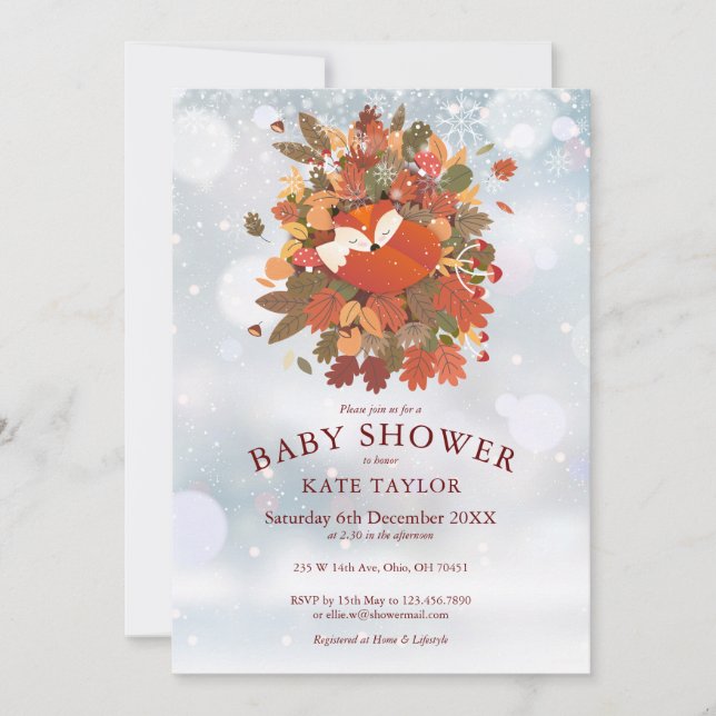 Invitation Cute Woodland Fox Club Baby shower d'hiver (Devant)