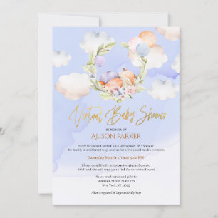 Invitation Cute Woodland Fox Floral Blue Sky douche virtuelle