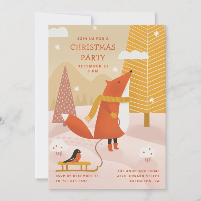Invitation Cute Woodland Fox | Winter Forest Christmas Party (Devant)