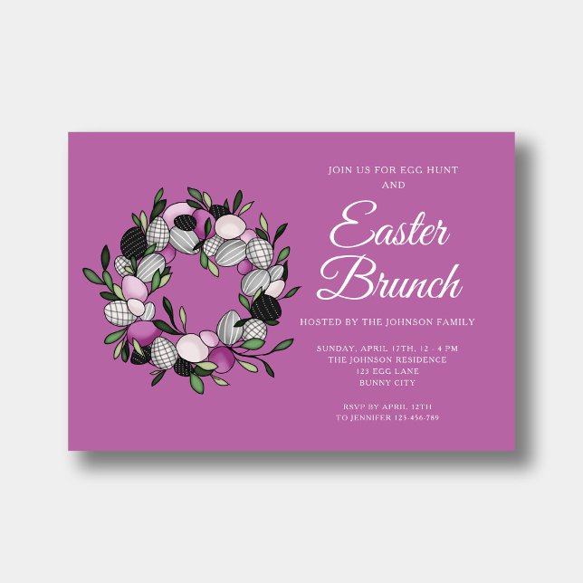 Invitation Cute Wreath Brunch de Pâques Chasse aux oeufs Rose (Cute Wreath Easter Brunch Egg Hunt Pink Invitation)