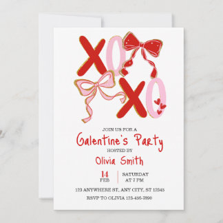 Invitation cute xo Galentine’s Day invitation, girly invite