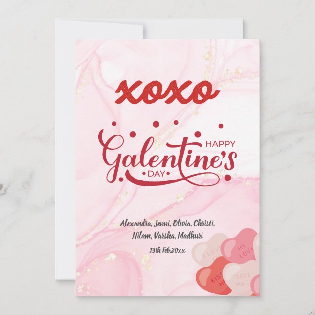 Invitation Cute XOXO Parties scintillant en marbre rose Saint (Devant)