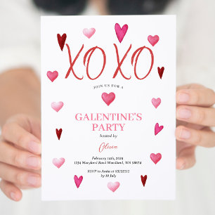 Invitation Cute XOXO Pink de la fête de la Saint-Galentin