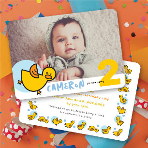 Invitation Cute Yellow Duckies Blue Photo Boy Anniversaire