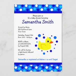Invitation Cute Yellow Ducky sur Blue Dots Baby shower Invita