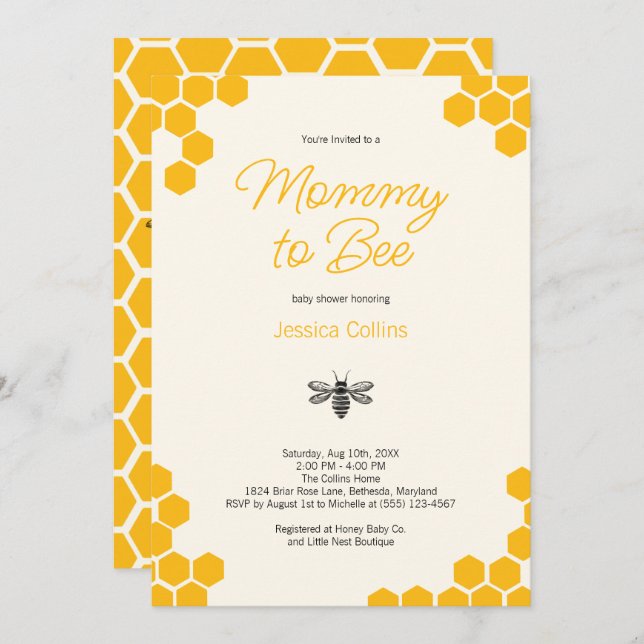 Invitation Cute Yellow Honeycomb Mommy to Bee Baby Shower (Devant / Derrière)