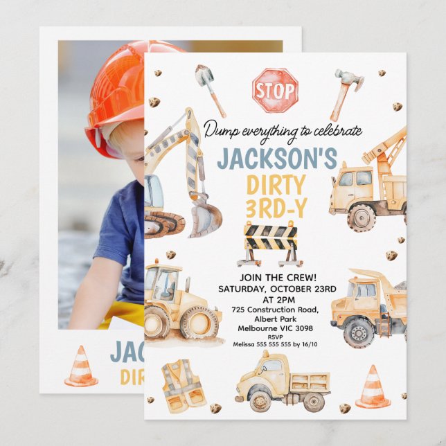 Invitation Cute Yellow Photo Construction sale 3ème anniversa (Devant / Derrière)