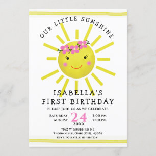 Invitation Cute Yellow Sunshine 1ère fête d'anniversaire