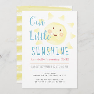 Invitation Cute Yellow Sunshine Girl 1er anniversaire fête