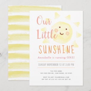 Invitation Cute Yellow Sunshine Girl 1er anniversaire fête