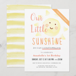 Invitation Cute Yellow Sunshine Girl Anniversaire virtuel