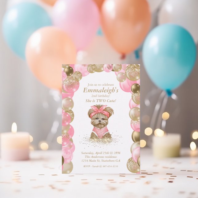 Invitation Cute Yorkie Deux mignonnes Balloon fête d'annivers (Créateur téléchargé)