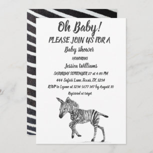 Invitation Cute Zebra Safari Jungle animal motif Baby boy