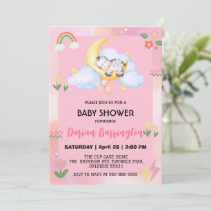 Invitation Cute zèbre Fleur ballon baby shower filles fête