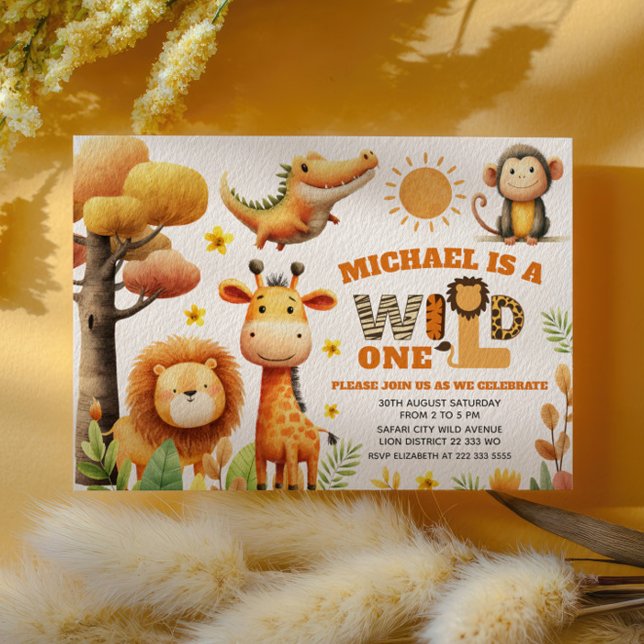 Invitation Cute ZOO Animals WILD ONE Safari 1st Birthday  (Créateur téléchargé)