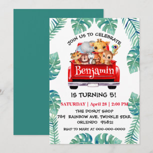 Invitation Cute Zoo jungle farm truck tractor boy Birthday