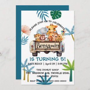 Invitation Cute Zoo jungle farm truck tractor boy Birthday