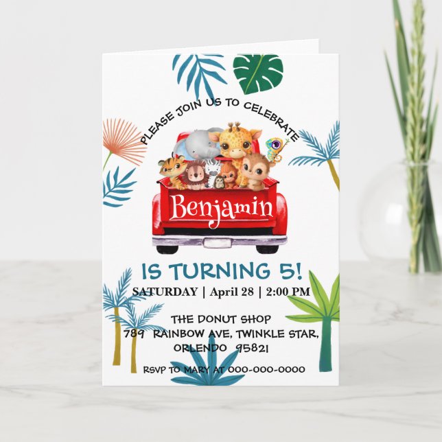 Invitation Cute Zoo jungle farm truck tractor boy Birthday (Devant)