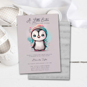 Invitation Cutie Arrive Ce Baby shower Fille Pingouin D'Hiver
