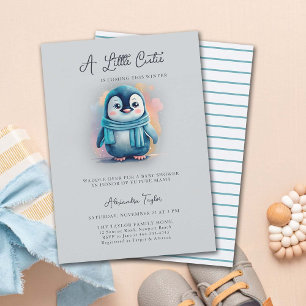Invitation Cutie Arrive Ce Baby shower Garçon Pingouin D'Hive