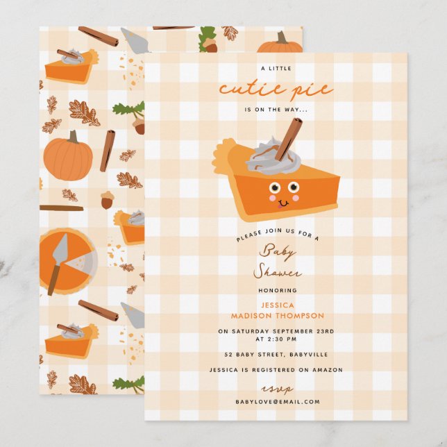 Invitation Cutie Citrouille Pie Automne Baby shower d'automne (Devant / Derrière)