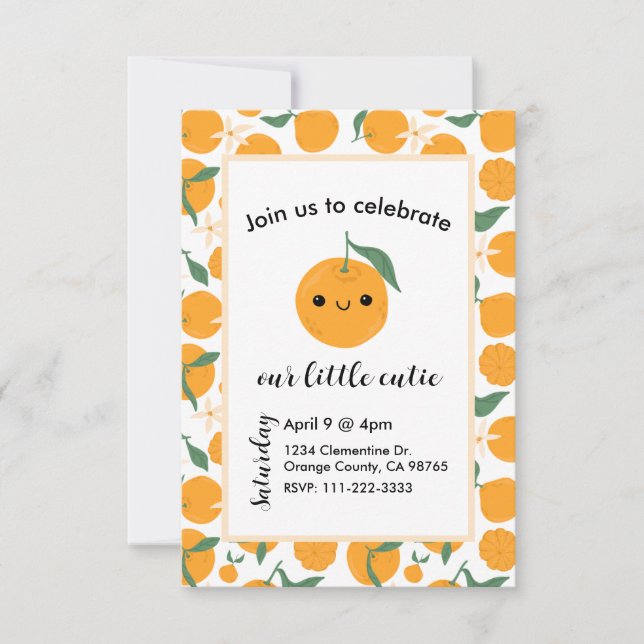 Invitation Cutie Clementine Mandarin Tangerine Bleu orange (Devant)