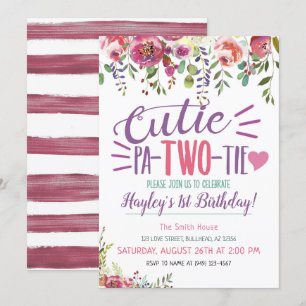 Invitation Cutie Pa-Deux Cravates 2e anniversaire filles invi