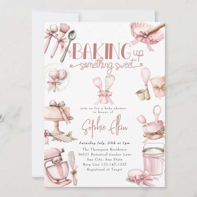 Invitation Cutie Pie | Baby shower fille rose aquarelle (Devant)