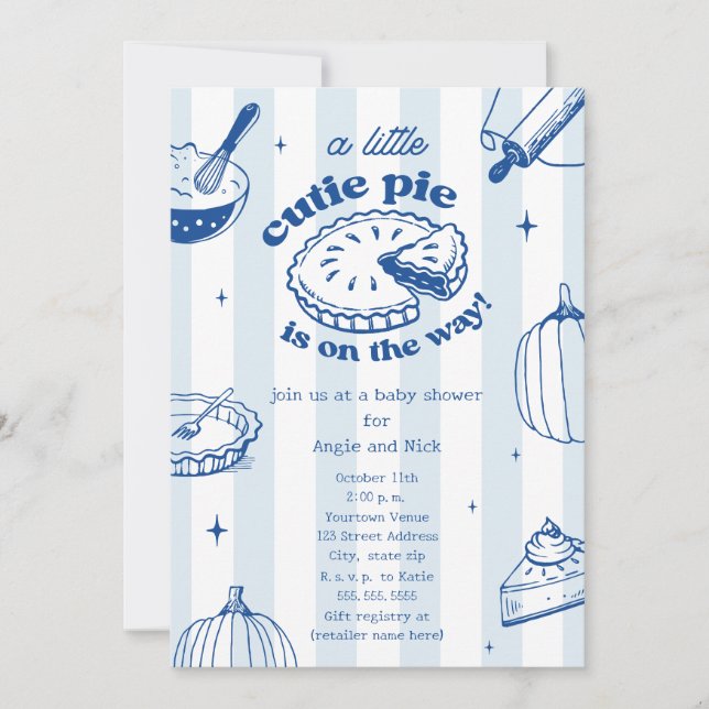 Invitation Cutie Pie Citrouille Fall Boy Baby shower bleu (Devant)