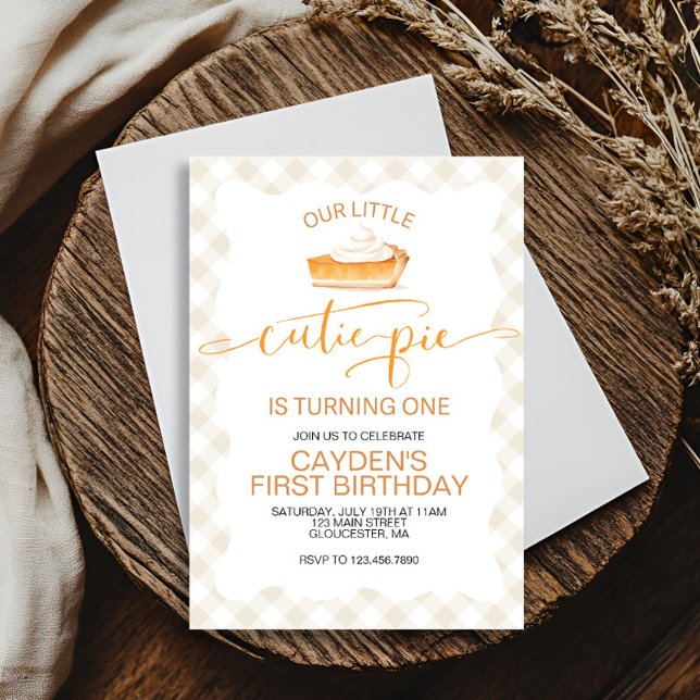 Invitation Cutie Pie citrouille pie Chute plaid Premier anniv (Créateur téléchargé)