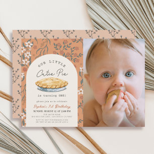 Invitation Cutie Pie Orange Floral Girl 1er Anniversaire Phot