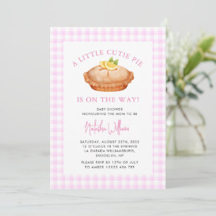 Invitation Cutie Pie Rose À damiers Baby shower Automne